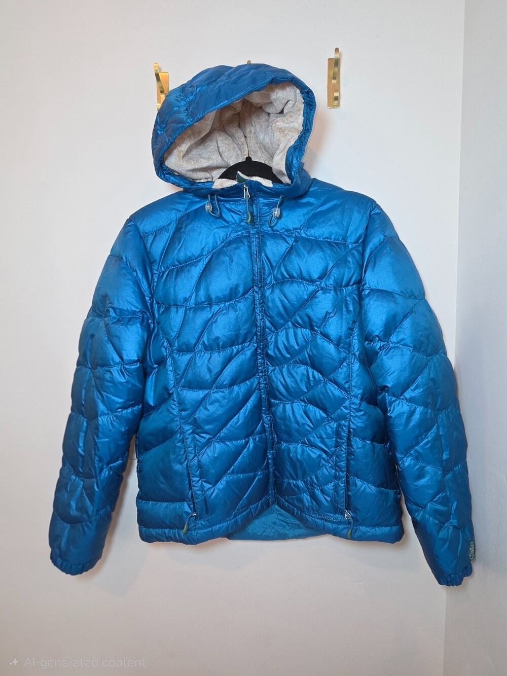 L.L. Bean Goose Down Puffer Jacket Women L Bright Teal Blue Heavy VTG 90's